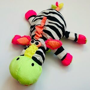 Prestige Toy Neon Zebra Puffalump Nylon Plush Stuffed Animal 1990 Vintage